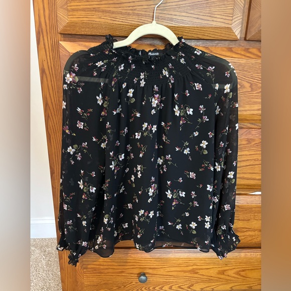 Madewell Smocked Mockneck Top Blouse, in Backyard Blooms, Size Small - Picture 1 of 6